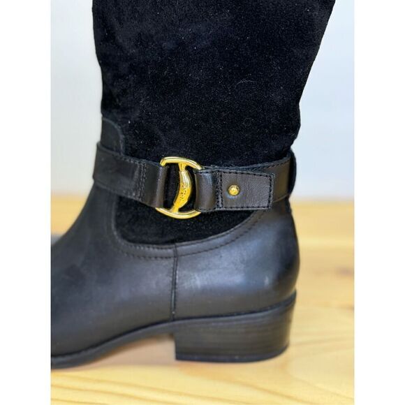 Ralph Lauren Micah Boot Tall Black Leather Knee High Riding Heel Sz 7.5B - Picture 4 of 13